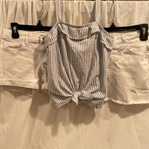 Abercrombie kids White Denim Shorts/White & Light Blue Top, Justice Denim Skirt